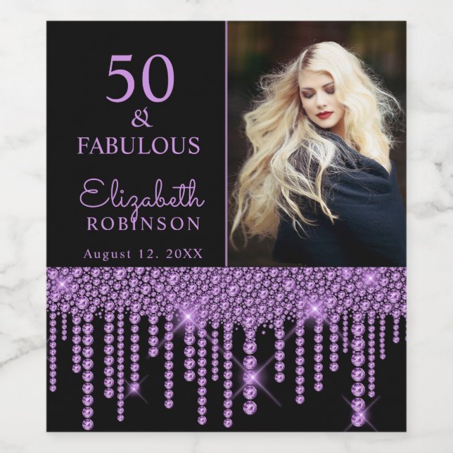 Étiquette Pour Bouteilles De Vin 50 et Fabulous Purple Drips Pearl fête d'anniversa (Étiquettes simples)