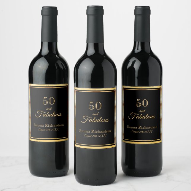 Étiquette Pour Bouteilles De Vin 50 fabuleux anniversaire noir or élégant (Bouteilles)
