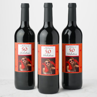 Étiquette Pour Bouteilles De Vin 50 & Fabuleux Nom photo Rouge 50e Anniversaire Ora