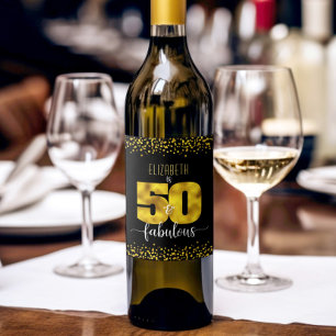 Étiquette Pour Bouteilles De Vin 50 fabuleux points de feuille d'or d'anniversaire 