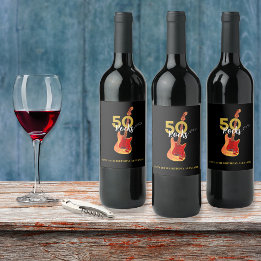 Étiquette Pour Bouteilles De Vin 50e Anniversaire 50 Guitares Rocks Personnalisées