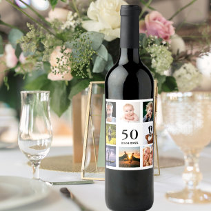 Étiquette Pour Bouteilles De Vin 50e anniversaire fête photo collage mec