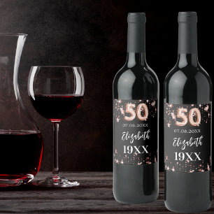 Étiquette Pour Bouteilles De Vin 50e anniversaire noir rose étoiles d'or