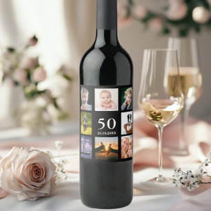 Étiquette Pour Bouteilles De Vin 50e anniversaire photo collage noir