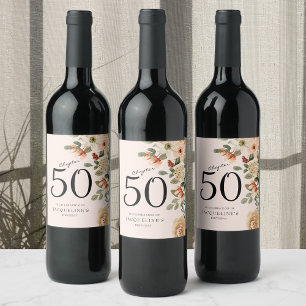 Étiquette Pour Bouteilles De Vin 50e anniversaire Vintage Floral