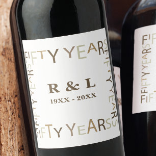 Étiquette Pour Bouteilles De Vin 50e cadeau d'anniversaire de Mariage d'or (blanc)