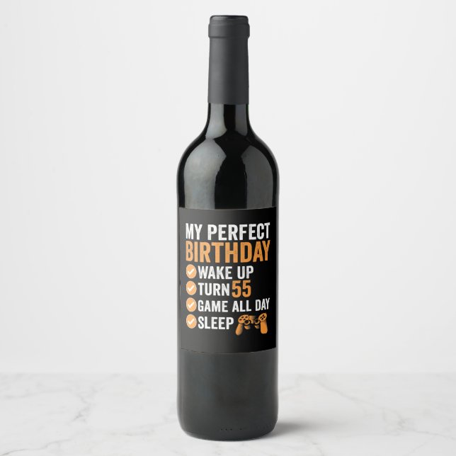 Étiquette Pour Bouteilles De Vin 55e Tourner 55 Mon jeu d'anniversaire parfait (Devant)