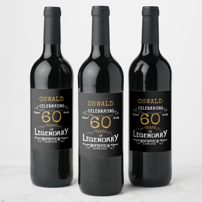Étiquette Pour Bouteilles De Vin 60e anniversaire Black Gold Legendary Funny (Bouteilles)