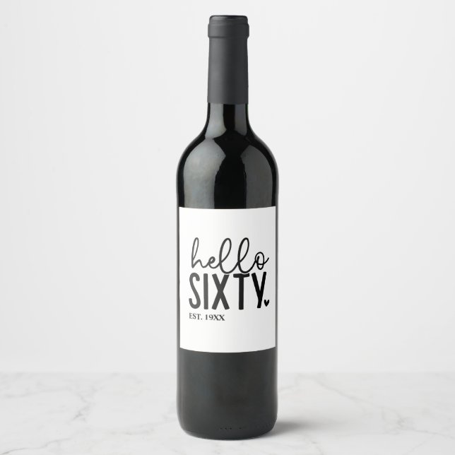 Étiquette Pour Bouteilles De Vin 60e anniversaire Bonjour Soixante (Devant)