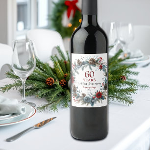 Étiquette Pour Bouteilles De Vin 60e anniversaire de Mariage diamant Elégant hiver