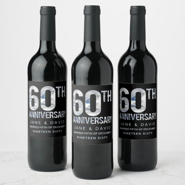 Étiquette Pour Bouteilles De Vin 60e anniversaire de Mariage diamant sur mesure (Bouteilles)