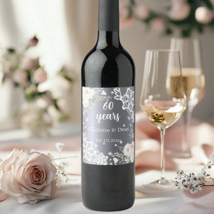 Étiquette Pour Bouteilles De Vin 60e anniversaire du mariage diamants floraux d'arg