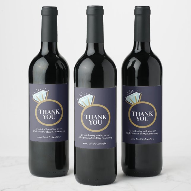 Étiquette Pour Bouteilles De Vin 60e anniversaire mariage diamant bleu faveur (Bouteilles)