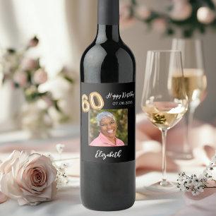 Étiquette Pour Bouteilles De Vin 60e anniversaire photo en or noir