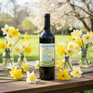 Étiquette Pour Bouteilles De Vin 60e Anniversaire Robin avec Gâteau au Narcisse