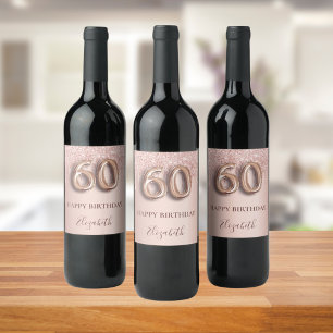 Étiquette Pour Bouteilles De Vin 60e anniversaire rose or parties scintillant rose 