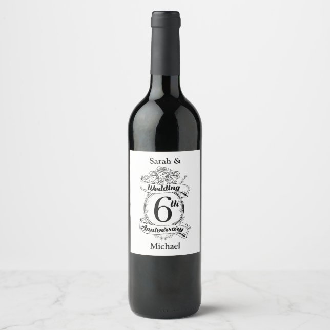 Étiquette Pour Bouteilles De Vin 6E anniversaire Mariage Roses (Devant)