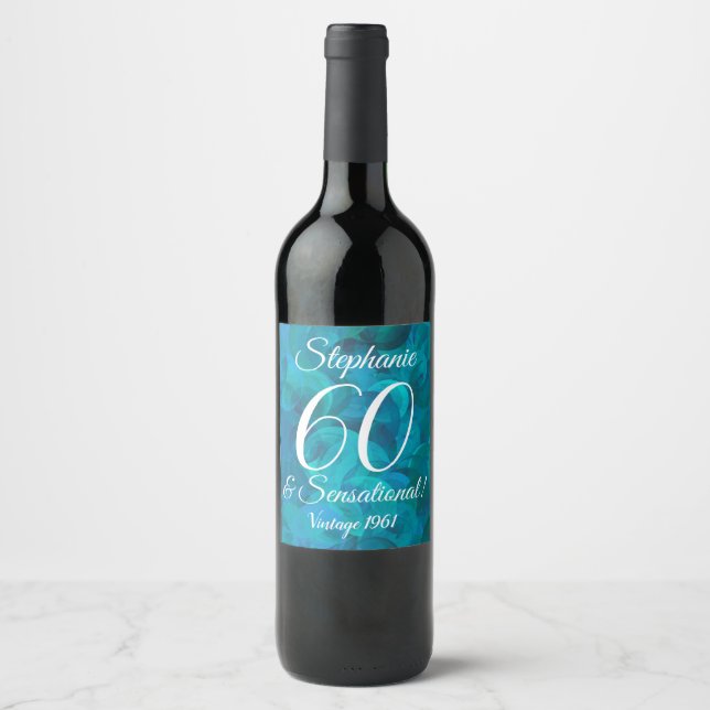 Étiquette Pour Bouteilles De Vin 70 et Sensational Ocean Blue Turquoise (Devant)