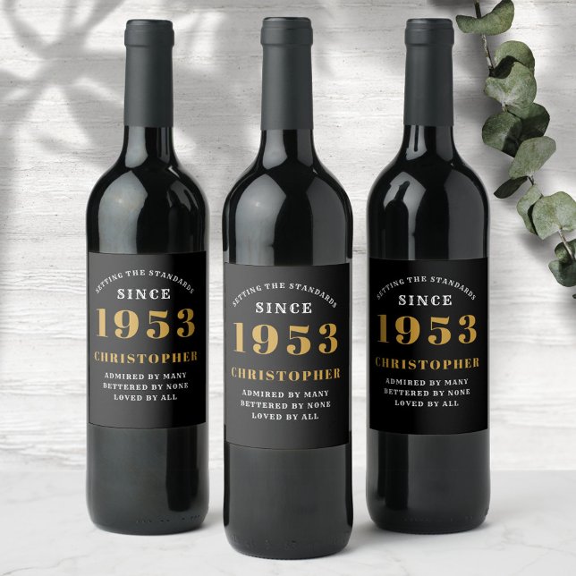 Étiquette Pour Bouteilles De Vin 70e anniversaire 1953 Black Gold Retro Personnalis (Créateur téléchargé)