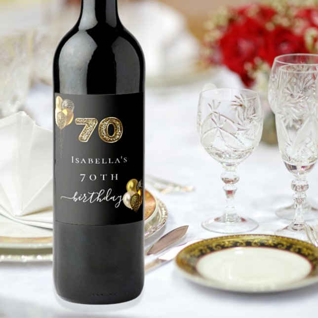 Étiquette Pour Bouteilles De Vin 70e anniversaire animal léopard d'or noir (Créateur téléchargé)
