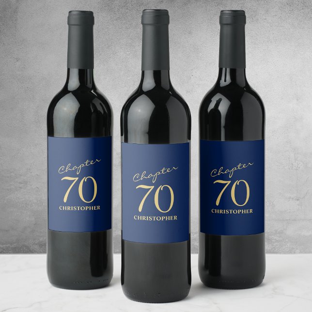 Étiquette Pour Bouteilles De Vin 70e anniversaire Blue Gold (Créateur téléchargé)