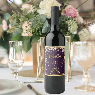 Étiquette Pour Bouteilles De Vin 70e anniversaire fête violet or nom de l'arrosage