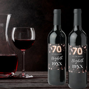 Étiquette Pour Bouteilles De Vin 70e anniversaire noir rose étoiles d'or