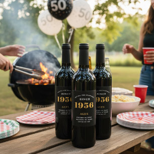 Étiquette Pour Bouteilles De Vin 70e anniversaire Nom 1956 Black Gold Elegant Chic