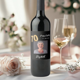 Étiquette Pour Bouteilles De Vin 70e anniversaire photo en or noir