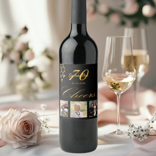 Étiquette Pour Bouteilles De Vin 70e anniversaire photo noir or chante script