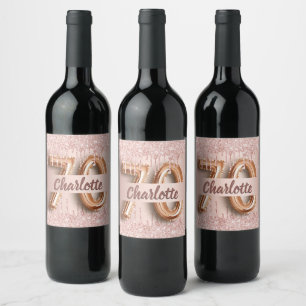 Étiquette Pour Bouteilles De Vin 70e anniversaire rose or rose nom