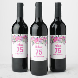 Étiquette Pour Bouteilles De Vin 75e anniversaire étiquette de vin rose