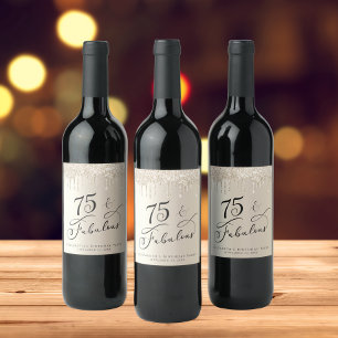 Étiquette Pour Bouteilles De Vin 75e anniversaire Parties scintillant d'or