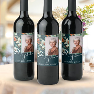 Étiquette Pour Bouteilles De Vin 80 et fabuleux Motif Flower Photo Anniversaire