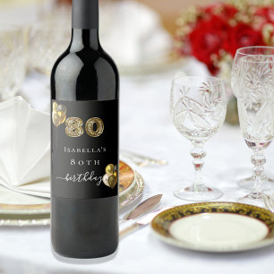Étiquette Pour Bouteilles De Vin 80e anniversaire animal léopard d'or noir