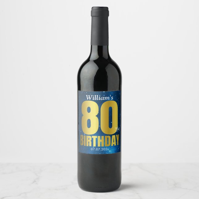 Étiquette Pour Bouteilles De Vin 80e anniversaire Blue Gold (Devant)