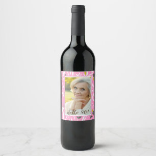 Étiquette Pour Bouteilles De Vin 80e anniversaire photo motif botanique rose