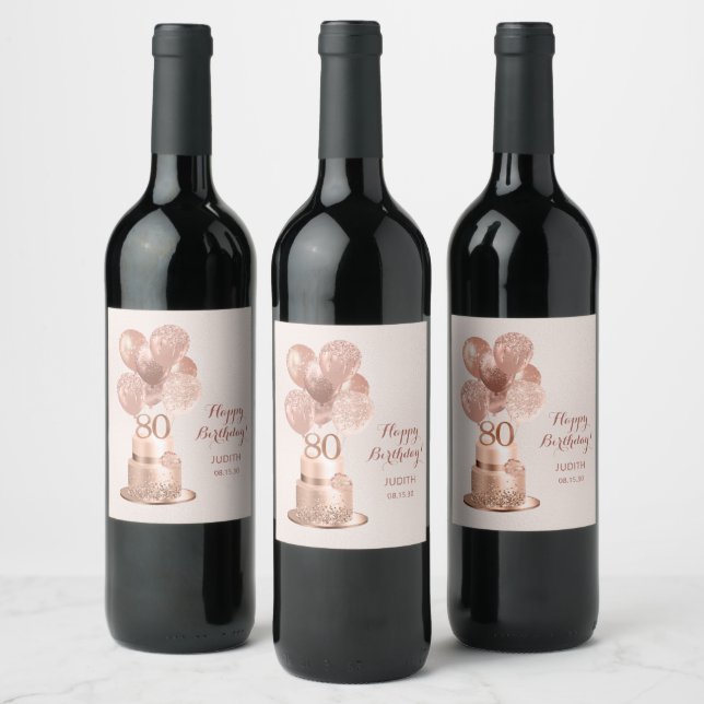 Étiquette Pour Bouteilles De Vin 80e anniversaire Rose Gold Cake (Bouteilles)