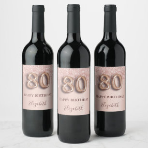 Étiquette Pour Bouteilles De Vin 80e anniversaire rose gouttes rose or