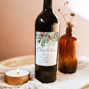 Étiquette Pour Bouteilles De Vin À feuillage persistant hiver élégant Cheers to Lov