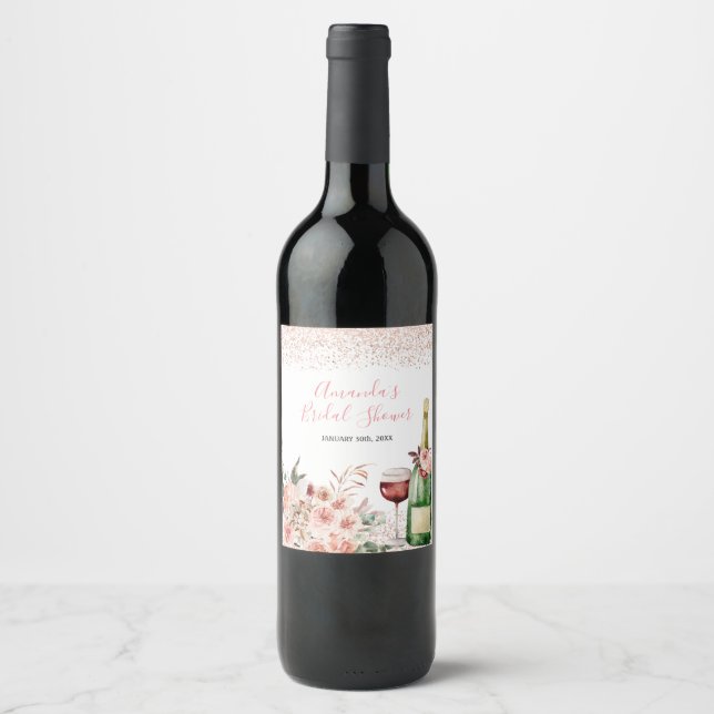 Étiquette Pour Bouteilles De Vin À l'amour Douche de Mariée Rose Pâle (Devant)