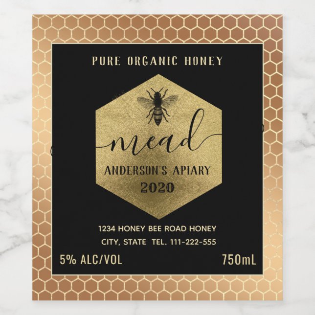 Étiquette Pour Bouteilles De Vin Abeille de miel moderne peigne (Étiquettes simples)