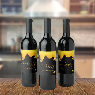 Étiquette Pour Bouteilles De Vin Abeille noire abeilles bourdonnantes heureuses mie