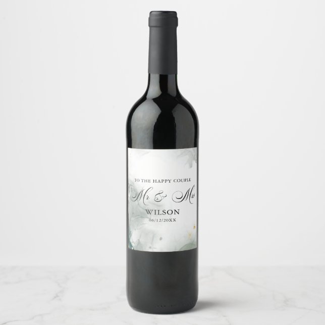 Étiquette Pour Bouteilles De Vin Abstrait noir et blanc M & Mme Mariage (Devant)