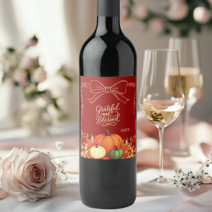 Étiquette Pour Bouteilles De Vin Action de grâce citrouille noeud papillon terre cu
