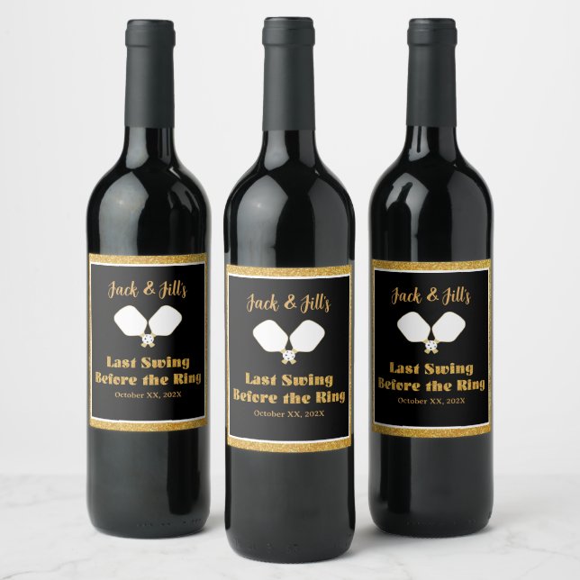 Étiquette Pour Bouteilles De Vin Activité mariage Week-end Pickleball Gold & White (Bouteilles)