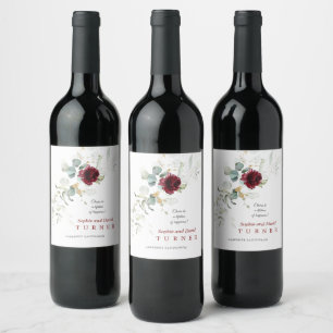 Étiquette Pour Bouteilles De Vin Airy Greenery Bourgogne Floral Mariage or