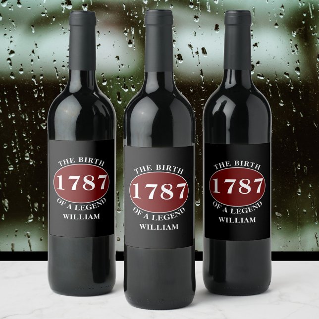 Étiquette Pour Bouteilles De Vin Ajouter Nom Et Année Anniversaire Noir (Créateur téléchargé)