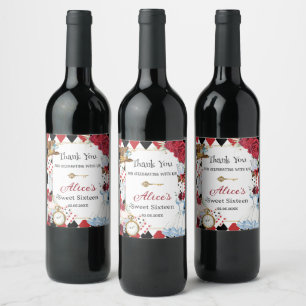 Étiquette Pour Bouteilles De Vin Alice au Pays des Merveilles Anniversaire Mariage
