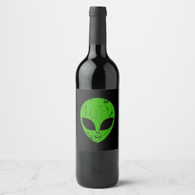 Étiquette Pour Bouteilles De Vin alien green head ufo science fiction extraterrestr (Devant)